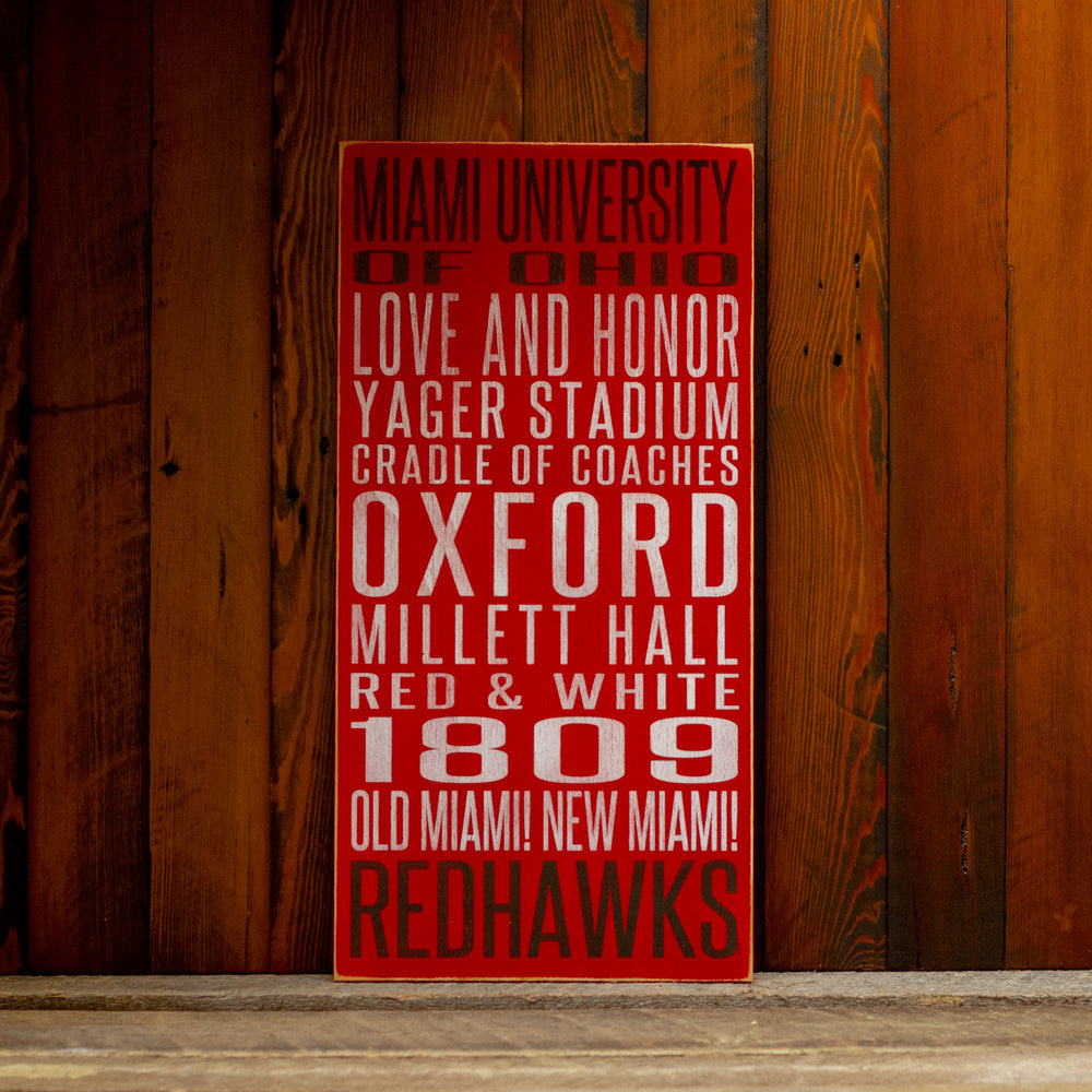 
                  
                    Load image into Gallery viewer, Miami University of Ohio Redhawks Distressed Wood Sign
                  
                