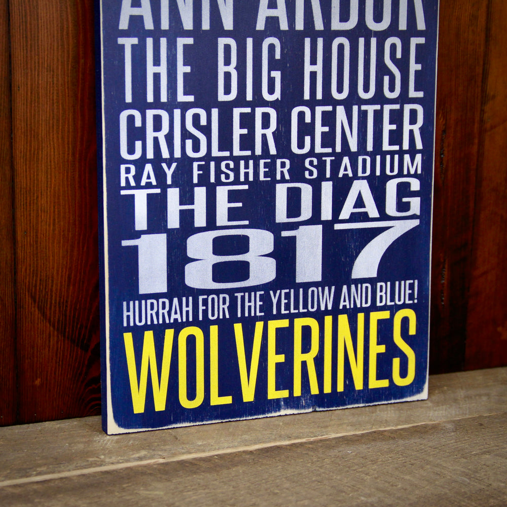 
                  
                    Load image into Gallery viewer, University of Michigan Wolverines Distressed Distressed Wood Sign
                  
                