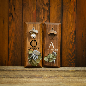 
                  
                    Load image into Gallery viewer, Single Letter Monogram with Name Magnetic Bottle Opener
                  
                